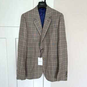 Paul Smith Wool Silk Beige Brown Blue Gingham Check Blazer 44R NEW Sport Coat